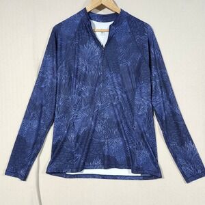 Title Nine Blue Botanical Floral Quarter Zip Pullover Activewear Top Women Large
